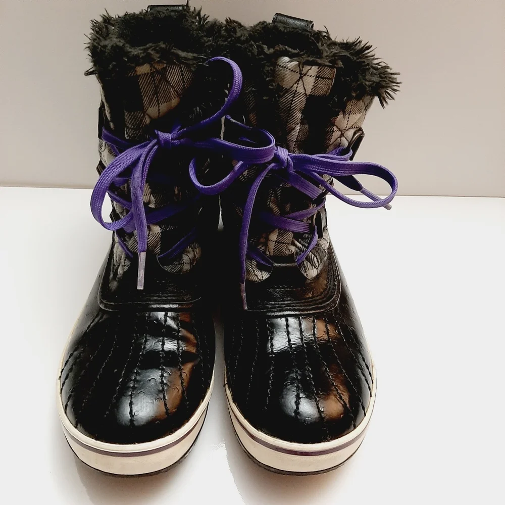 SOREL Tivoli II Plaid Short Lace-Up Snow Winter Boots Waterproof B&W Sz 8 Flawed - Picture 5 of 14